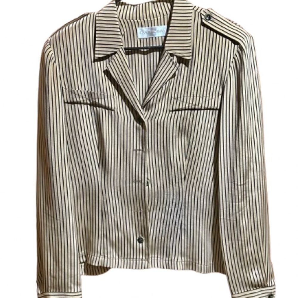 Dana Buchman Black and Tan Striped Blouse